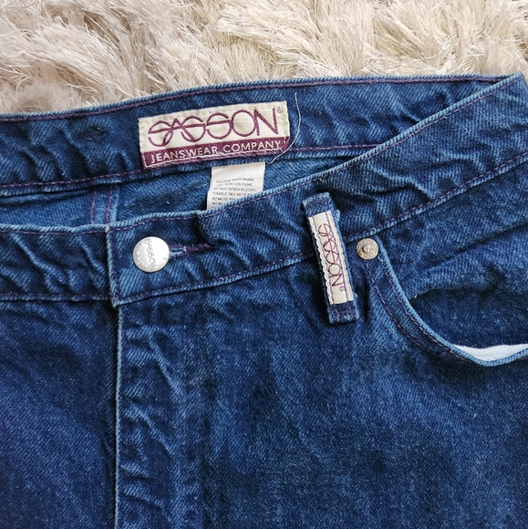 SASSON Women Jeans High Rise Tapered Leg Solid Blue Dark Wash W:34 L:27 - Picture 2 of 5